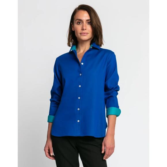Hinson Wu Margot Long Sleeve Double Face Button Up Shirt Blue & Teal Medium - Picture 3 of 11